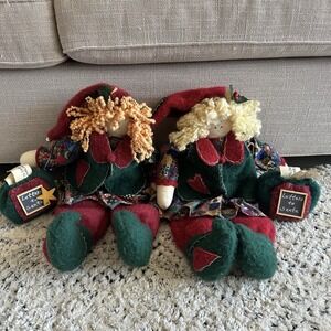 Set of 2 Holiday Elf  Dolls - Letters To Santa Christmas‎ Decor - 16" Plush